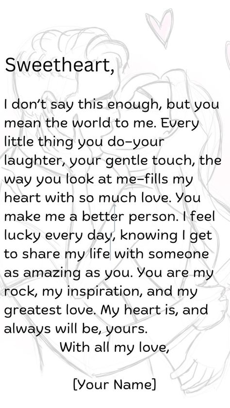 I don’t say this enough, but you mean the world to me. Every little thing you do—your laughter, your gentle touch, the way you look at me—fills my heart with so much love. You make me a better person. I feel lucky every day, knowing I get to share my life with someone as amazing as you. You are my rock, my inspiration........ positive quotes for life happiness // manifestation affirmations // cute love letters to boyfriend #relationships #powerfulaffirmations #lawofattraction Cute Love Letters To Boyfriend, Cute Love Letters, Boyfriend Relationships, Love Letter For Boyfriend, Positive Quotes For Life Happiness, You Are My Rock, Letters To Boyfriend, You Mean The World To Me, Finding Your Soulmate