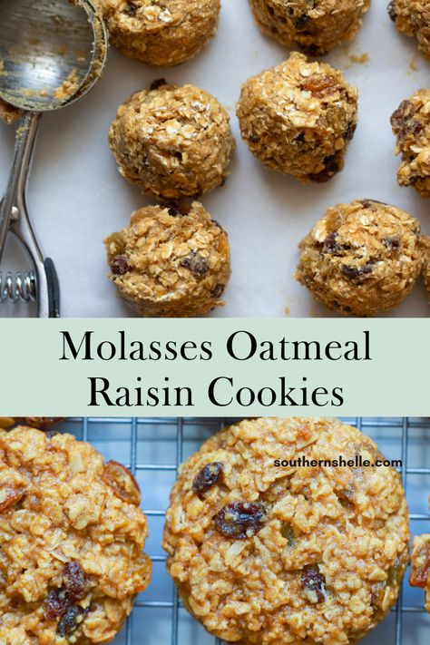 Homemade Molasses Oatmeal Raisin Cookies – Simply Delicious! #oatmealraisincookies #softandchewy Molasses Raisin Cookies, Rum Raisin Oatmeal Cookies, Molasses Oatmeal Raisin Cookies, Oatmeal Raisin Cookies With Molasses, Cookies With Molasses, Molasses Oatmeal, Homemade Molasses, Oatmeal Craisin Cookies, Oatmeal Raisin Cookies Healthy