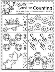 Preschool Worksheets | Printable Preschool Worksheets Spring Worksheets Preschool, Preschool Counting Worksheets, Spring Worksheet, Preschool Garden, Preschool Counting, Free Preschool Worksheets, Hidden Agenda, Counting Worksheets, Spring Preschool