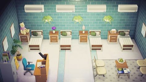 Animal Crossing Hospital Examination Room, Paradise Planning Hospital Acnh, Animal Crossing Hospital Patient Ward, Acnh Hospital Patient Ward, Patient Ward Acnh, Acnh Hospital Exam Room, Acnh Hospital Design, Acnh Hhp Hospital Design, Hhp Hospital