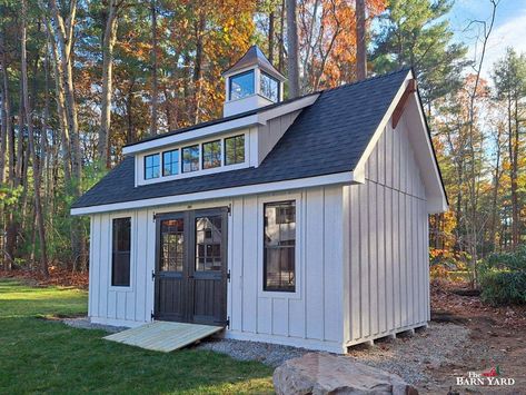 Here's a newly delivered 12' x 20' Modern Farmhouse Grand Victorian shed. Board and batten siding, a farmhouse dormer, and timber frame accents—defining features of our Modern Farmhouse Series—stand out on this upscale shed. 
.
#thebarnyard #thebarnyardstore #worldsbestsheds #barnyardsheds #grandvictorian #modernfarmhouse #boardandbatten #timberframeaccent #farmhousedormer #farmhouse #upscaleshed #luxury #backyard #outdoorliving #outdoorshed #tby97221 Board Batten Siding, Farmhouse Sheds, Timber Frame Porch, Victorian Doors, Farmhouse Colors, Victorian Cape, Yard Sheds, Carriage Doors, Board Batten