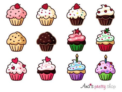 Cupcakes Art Drawing, Pastry Clipart, Muffin Clipart, Cute Cupcake Drawing, Berry Cupcake, Pineapple Photography, Bakery Clipart, Anime Clipart, Cookie Drawing