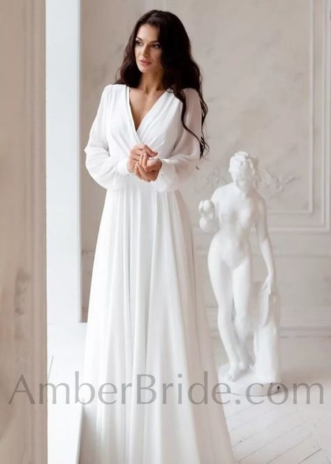 Long Sleeve Wedding Dress Simple Wedding Dress A-line - Etsy Sleeve Wedding Dress Simple, Long Sleeve Wedding Dress Simple, Wedding Dress Simple, Wedding Dress A Line, Handmade Wedding Dresses, Long Sleeve Wedding Dress, Simple Wedding Dress, Minimalist Wedding Dresses, Chiffon Wedding Dress