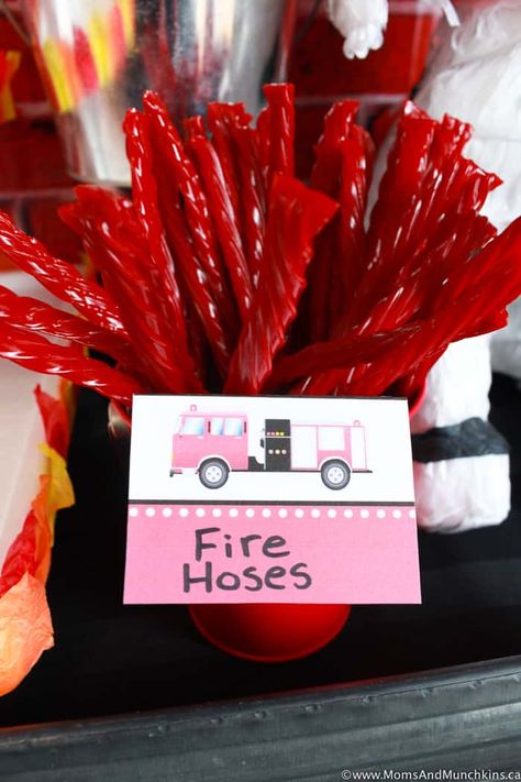 Gender Reveal Ideas For Firefighters, Fire Truck Gender Reveal, Firefighter Gender Reveal Party, Three Year Old Fire Truck Birthday, Fireman Gender Reveal Ideas, Fire Fighter Gender Reveal Shower Ideas, Fire Truck Gender Reveal Ideas, Firefighter Snacks, Girl Firefighter Birthday Party