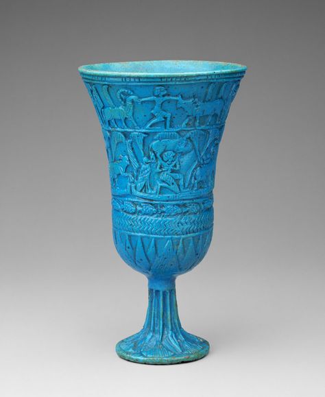 Lotiform Chalice  /Period: Third Intermediate period Dynasty: Dynasty 22-25 Date: ca. 945–664 B.C. Geography: (none assigned) Middle Egypt, Tuna el-Gebel region; From Egypt Medium: Faience Ancient Kemet, Starověký Egypt, Ancient Egyptian Artifacts, Art Periods, Egyptian Artifacts, Egypt Art, Egyptian History, Ancient Egyptian Art, Real Art