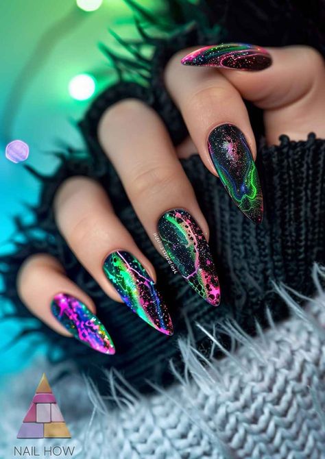 Army Nails, Rave Nails, Neon Acrylic Nails, Wonderland Artwork, Gel Nail Art Designs, Minx Nails, Trendy Nail Art Designs, Edgy Nails, Goth Nails