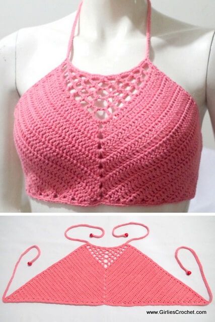 Rheema Halter Top Easy Crop Top, Crochet Halter Top Pattern Free, Dogs Sweater, Crochet Halter Top Pattern, Crochet Apparel, Free Crop Tops, Halter Top Pattern, Crochet Tank Tops, Crochet Halter Top