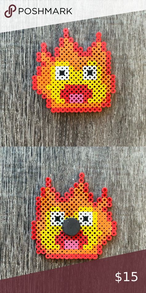 Anime Howl's Moving Castle Calcifer Studio Ghibli MAGNET collectible perler bead Perler Beads Howls Moving Castle, Perler Bead Studio Ghibli, Studio Ghibli Activities, Calcifer Perler Beads, Studio Ghibli Perler Bead Patterns, Howls Moving Castle Pixel Art, Calcifer Pixel Art, Ghibli Perler Beads, Studio Ghibli Perler Beads