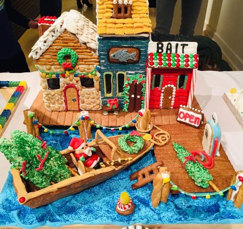 Gingerbread Sandcastle, Lake House Gingerbread House, Gingerbread Houses Competition, Gingerbread House Beach, Coastal Gingerbread House, Santas Workshop Gingerbread House Ideas, Gingerbread Beach House Ideas, Gingerbread Competition Ideas, Summer Gingerbread House