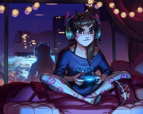 The perfect wallpaper for night gaming! #Music #IndieArtist #Chicago Dva Overwatch, Cute Artwork, Overwatch Wallpapers, D.va Overwatch, Sweet Pictures, Gamers Anime, Art Mignon, Overwatch Fan Art, Girl Artist