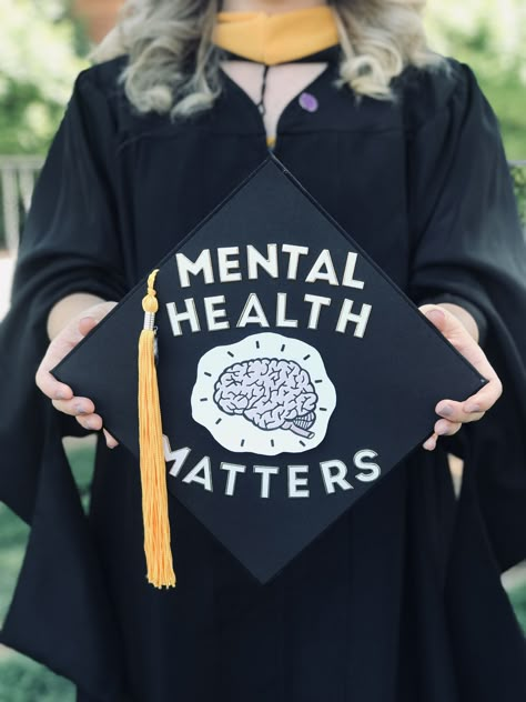 Masters In Counseling Graduation Cap, Graduation Cap Designs Therapist, Counseling Graduation Pictures, Graduation Cap Designs Counseling, Masters In Psychology Grad Cap, College Graduation Cap Ideas Psychology, School Counseling Graduation Cap, Counseling Graduation Cap Ideas, Therapist Graduation Pictures