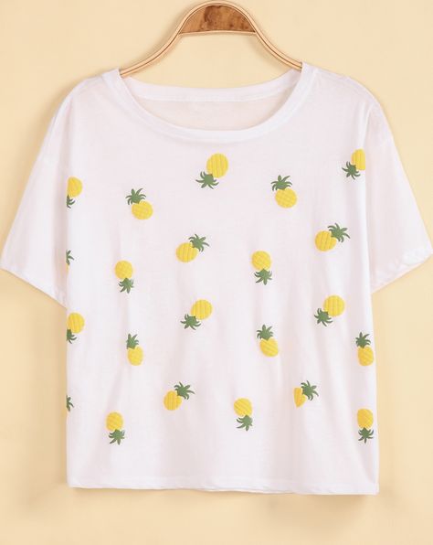 Photo Girly, White Tshirt Dress, Pineapple Clothes, Diy Vetement, Funny Tank Tops, Pineapple Print, White Short, Fashion Mode, Mode Inspiration