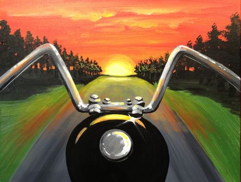 Take a glimpse and be inspired by the paintings you could create during your next visit to Pinot's Palette. Easy Motorcycle Painting, Vw Bus Painting, Motorcycle Painting Acrylic, Paint Beginner, Painting Library, Cycle Painting, Pinots Palette, Wine And Canvas, Motorcycle Painting