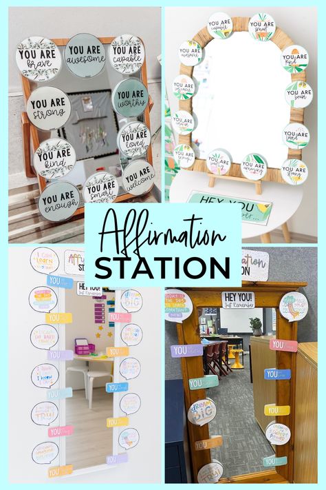 Elsa Classroom Display, Self Esteem Mirror, Positive Affirmation Mirror Classroom, Calming Corner Classroom Middle School, Affirmation Corner, Ks1 Displays, Nursery 2024, Nurture Room, Affirmation Mantra