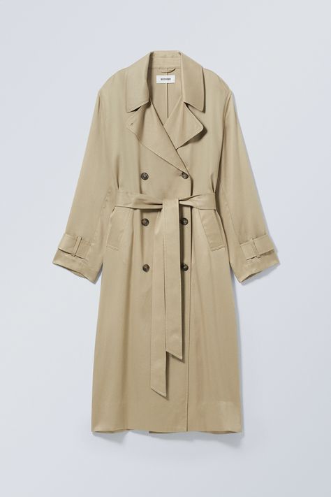 Evelyn Relaxed Lyocell Trench Coat - Beige - Weekday WW Camel Trench Coat, What To Wear In Paris, Swedish Street Style, Millennials Fashion, Beige Trench Coat, Beige Jacket, Blazer Jeans, Double Breasted Trench Coat, Summer Jacket