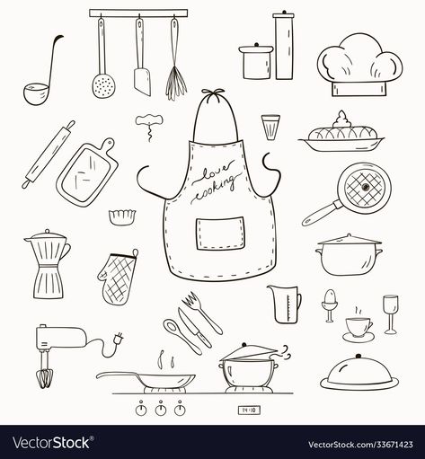 Blogger Branding, Cooking Icon, Food Doodles, Korean Cake, Calligraphy Art Print, Doodle Art Drawing, Cooking Set, Cooking Chef, Chef Apron