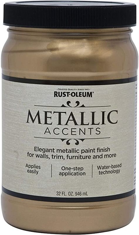 Rust-Oleum 253537 Metallic Accents Paint, Quart, Soft Gold - House Paint - Amazon.com Gold Paint Colors, Metallic Paint Walls, Gold Painted Walls, Rustoleum Metallic, Metallic Paint Colors, Gold Accent Wall, Silver Metallic Paint, Metallic Gold Paint, Gilding Wax