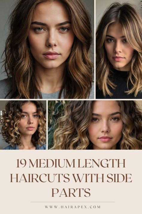 Upgrade your hairstyle with these 19 medium-length cuts featuring side parts. Effortlessly blend classic elegance with modern trends! #HairInspo #SidePartStyle Medium Length Hair With Side Part, Side Part Haircuts Women, Haircuts For Side Parts, Side Part Haircut Women, Shoulder Length Hair Side Part, Side Part Medium Length Hair, Medium Length Haircut Side Part, Haircut Side Part, Wavy Layered Hair