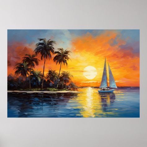 Sunset Boat Painting, Boat And Sunset, Sunrise Art Painting, Sunrise Paintings, Sunrise Oil Painting, Sunset Oil Painting, Beach Scene Painting, Simple Oil Painting, Sunset Painting Acrylic