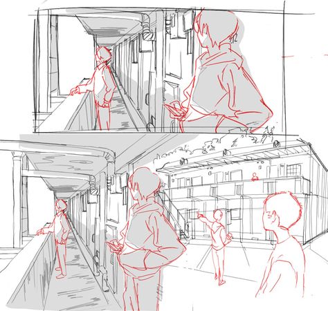 Graphic Novel Layout, Comic Book Layout, Storyboard Illustration, Perspective Drawing Architecture, Thumbnail Sketches, Perspective Drawing Lessons, Comic Tutorial, Comic Layout, Perspective Art