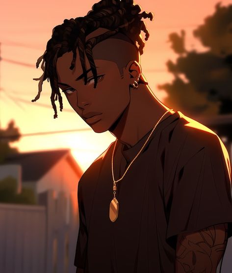 Dreads Anime, Black Man With Dreads, Man With Dreads, Black Anime Guy, Man Portrait, Black Cartoon Characters, Swag Cartoon, Dark Anime Guys, Have Inspiration