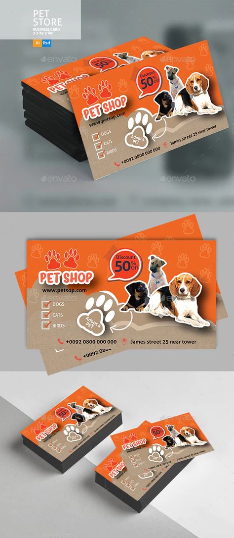 Pet Store Business Card, Pet Shop Business Card, Pet Shop Branding Design, Pet Shop Design Interior, Pet Shop Logo Design, Pet Store Design, Shop Banner Design, Logo Business Cards, Shop Business Card