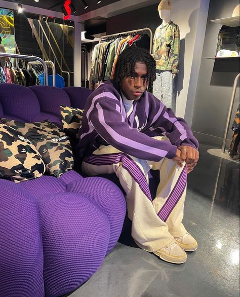 Comfy Streetwear, Purple Streetwear, Hypebeast Fashion, Streetwear Ideas, Purple Outfit, Tight Leather Pants, Street Wear Outfits, Trendy Boy Outfits, Black Men Street Fashion