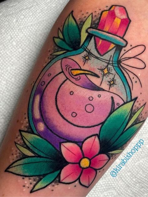 Potion Tattoo, Traditional Tattoo Outline, Austin Tattoo, Mushroom Bag, Bright Tattoos, Crystal Tattoo, Petit Tattoo, Bottle Tattoo, Mushroom Tattoos