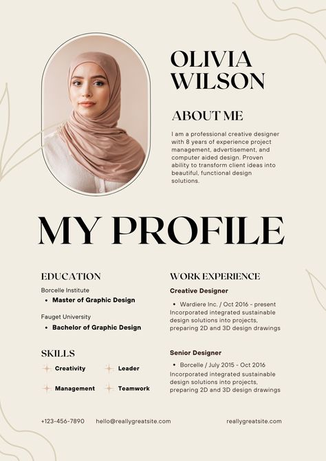 Use this customizable Beige Modern with Abstract Element Creative Resume Template and find more professional designs from creavora at canva Resume Template Graphic Design, Canva Cv Templates, Resume Template Aesthetic, Cv Design Creative Professional, Biodata Template Aesthetic, Cv Graphic Designers, Artistic Resume, Resume Aesthetic, Cv Graphic Design