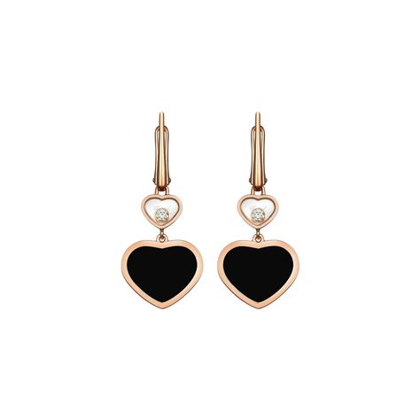 Chopard Happy Hearts 18ct Rose Gold Diamond Onyx Earrings Chopard Happy Hearts, Chopard Earrings, Chopard Jewelry, Dancing Diamond, Earrings Luxury, Elegant Jewellery, Free Movement, Onyx Earrings, Happy Heart