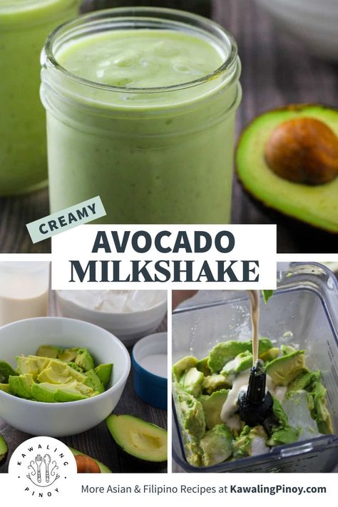 making Avocado Milkshake Avocado Shake Filipino, Avocado Milk, Avocado Drink, Avocado Milkshake, Avocado Shake, Avocado Snack, Drink Recipes Nonalcoholic, Stuffed Avocado Healthy, Refreshing Drinks Recipes