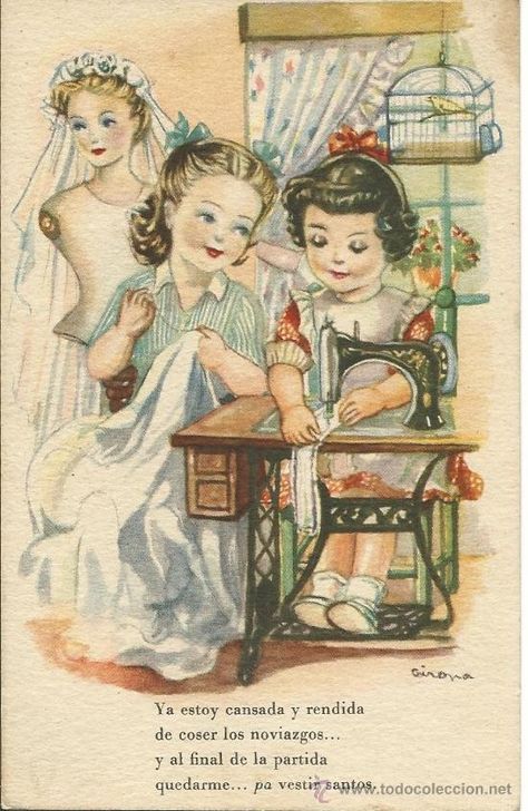 EDITORIAL ARTIGAS .- SERIE 93 .- ILUSTRADOR GIRONA (Postales - Dibujos y Caricaturas) Images D'art, Postal Vintage, Vintage Sewing Notions, Sewing Cards, Old Sewing Machines, Antique Sewing Machines, Vintage Sewing Machines, Artists For Kids, Images Vintage