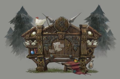 a notice board, greeimm Bae on ArtStation at https://www.artstation.com/artwork/ob5AB Pirate Tavern, Quest Board, Vikings Game, Dragon House, Environment Props, 3d Printer Designs, Cartoon House, Rpg Map, Notice Board