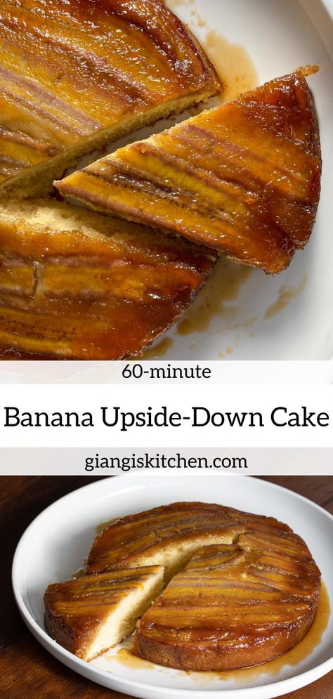 This banana upside-down recipe was created because our bananas were getting mature faster than we could eat them. A few handy ingredients a delicious dessert is served and a smile on everyone’s face. Nothing like a tasty homemade dessert, right? #banana #upsidedowncake #cake Banana Upside Down Cake, Upside Down Cake Recipe, Banana Dessert, 140 Pounds, Gone Forever, Upside Down Cake, Homemade Desserts, Healthy Nutrition, Nutrition Recipes