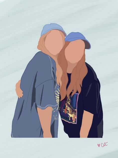 Faceless Drawing Aesthetic, Two Best Friends Aesthetic Drawing, Cute Faceless Photo Drawing, Faceless Drawing Sketches, Best Friends Aesthetic Faceless, Drawing Selfie, Faceless Drawing, Aesthetic Procreate, Cute Drawings Of People