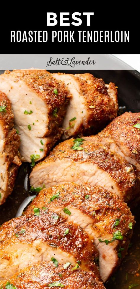 closeup of slices of pork with text overlay that reads best roasted pork tenderloin Baked Pork Loin, Easy Pork Tenderloin Recipes, Roasted Pork Tenderloin Recipes, Easy Pork Tenderloin, Baked Pork Tenderloin, Juicy Pork Tenderloin, Roasted Pork Tenderloin, Pork Loin Roast Recipes, Pork Tenderloin Recipe