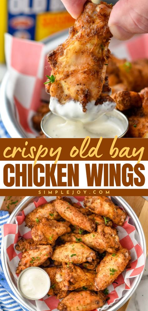 These Old Bay Chicken Wings are a crispy baked chicken wing recipe that you are bound to love. Old Bay Seasoning, chicken wings, and two special ingredients pair together to make the perfect crispy wings. Seasoning Chicken Wings, Old Bay Chicken Wings, Baked Chicken Wing, Old Bay Chicken, Wings Recipe Oven, Chicken Wings Recipe Oven, Crispy Baked Chicken Wings Recipe, Breaded Chicken Wings, Wings Recipe Baked