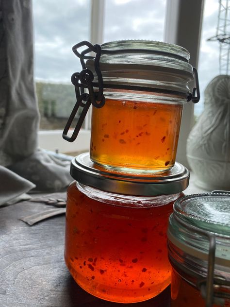 Crab Apple, Cider & Chilli Jelly | Lizzie Baking Bird Crab Apple Cider, Crab Apple Jelly, Foraging Recipes, Apple Jelly, Jelly Bag, Joy Of Cooking, Crab Apple, Chilli Flakes, Jam Jar