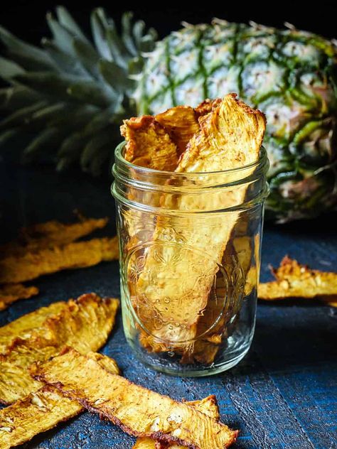 Close up of pineapple jerky in a glass mason jar on a blue wooden table. Dehydrate Pineapple, Duck Breast Recipe, Chai Masala, Blackberry Sauce, Spicy Pineapple, Jerky Recipe, Beef Jerky Recipes, Jerky Recipes, Duck Breast