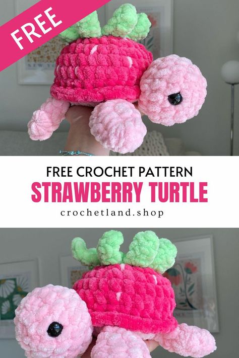 cute turtle doll Strawberry Turtle, Toys Quotes, Clothes Tutorial, Crochet Strawberry, Beginners Crochet, Quick Crochet Patterns, Crochet Turtle, Crochet Animals Free Patterns, Aesthetic Crochet