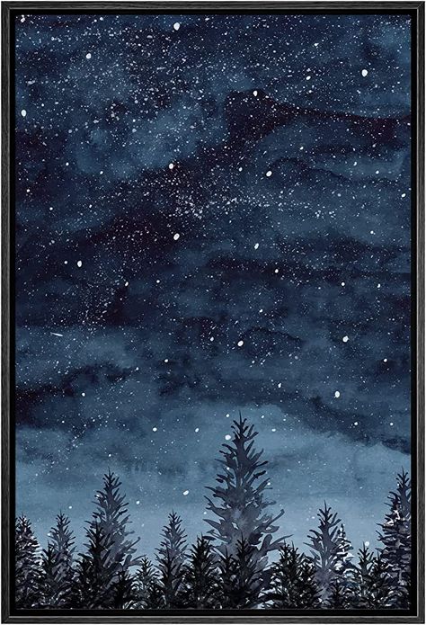 Nature Illustrations, Forest Wall Mural, Night Forest, Wall Art Watercolor, Over Night, Forest Painting, Southwest Art, Sky Art, Christmas Illustration