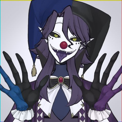 Anime Clown Pfp, Clown Anime Drawing, Jester Poses Reference, Jester Poses Drawing, Clown Poses Reference, Clown Outfits Male, Jester Pose Reference, Marionette Character Design, Clown Character Art