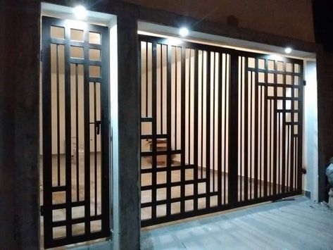 House Front Gate, Porch Grill, House Fence, Home Gate Design, Grill Gate, Gate Wall Design, Grill Gate Design, Glass Garage Door, Compound Wall