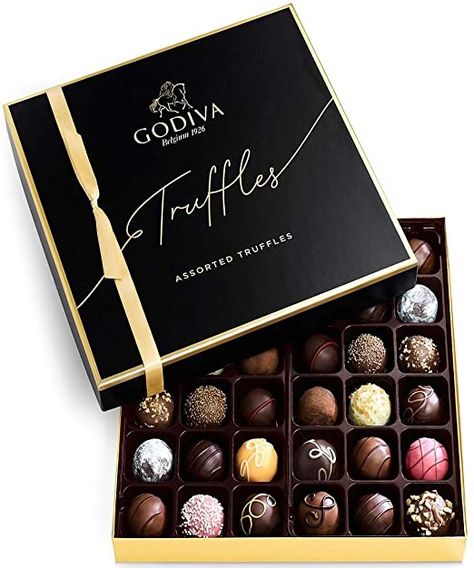 Godiva Truffles, Chocolate Box Packaging, Godiva Chocolatier, Truffle Boxes, Truffle Gift, White Chocolate Truffles, Godiva Chocolate, Dark Chocolate Truffles, Chocolate Shells