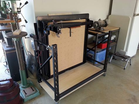 Waiting on wiring components and spindle mounting plate. Until then just finishing up the folding table for the new Xcarve. [image][image][image][image][image][image] X Carve, Cnc Machine Projects, Cnc Wood Router, Cnc Table, Cnc Router Projects, Diy Cnc Router, Router Projects, Door Table, Carved Table