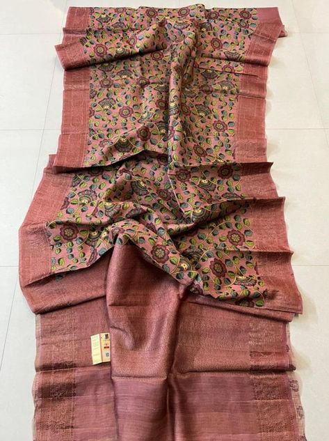 Pure Tussar Silk Kalamkari Sarees To order whatsapp 8897195985 Silk Kalamkari Sarees, Siri Designers, Pure Tussar Silk Saree, Kalamkari Print, Kalamkari Sarees, Indian Sari Dress, Sari Dress, Kalamkari Saree, Tussar Silk Saree