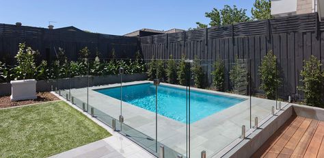 Small Pools Backyard, Pool Paving, Glass Pool Fencing, Pools For Small Yards, Courtyard Pool, Outdoor Pool Area, Pool Landscape Design, Glass Pool, Small Pool Design