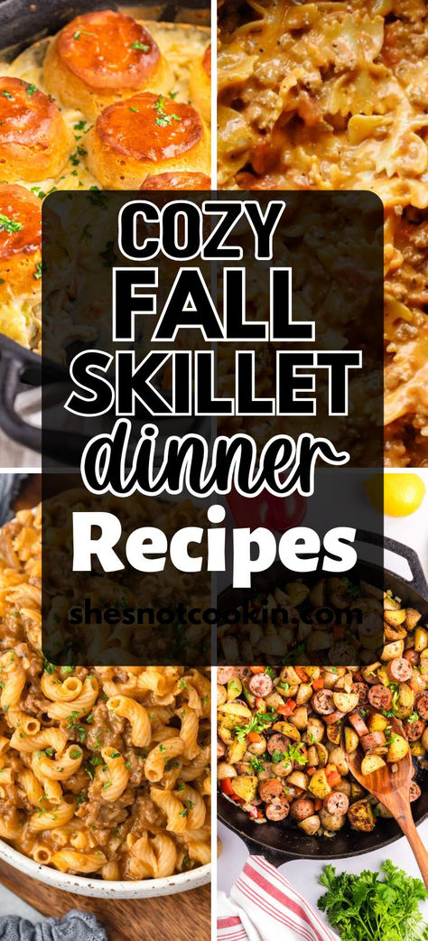 Fall skillet dinner photo college with text overlay. 1 Pot Skillet Meals, Best 30 Minute Meals, Easy Yummy Fall Dinners, Fast Easy Skillet Meals, Cheap Skillet Dinners, Super Easy Weeknight Meals, What Is For Dinner Tonight Easy Meals, Autumn Supper Ideas, Easy Weeknight Dinners Stovetop