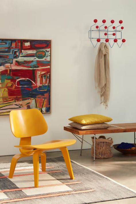 New Eames Hang-It-All and LCW Chair from Herman Miller | Hypebeast Eames Hang It All, Lcw Chair, Molded Plywood Chair, Plywood Lounge Chair, Modern Storage Furniture, Colorful Desk, Office Decor Professional, Office Shelving, Traditional Desk