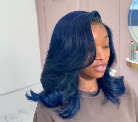 Blue Bob Wig Black Women, Black And Blue Hair Black Women, Colored Quick Weave, Blue Hairstyles For Black Women, Blue Hair Black Women, Mixed Hairstyles, Blue Natural Hair, Black Hair Tips, Blue Hair Highlights